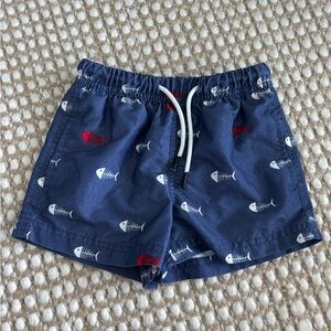 Blue Fish Print Swim Shorts